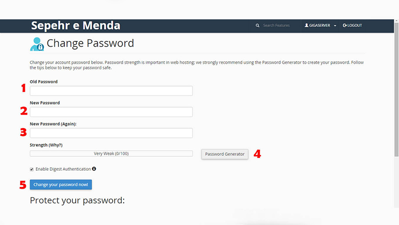 changepassword تعویض پسورد پنل